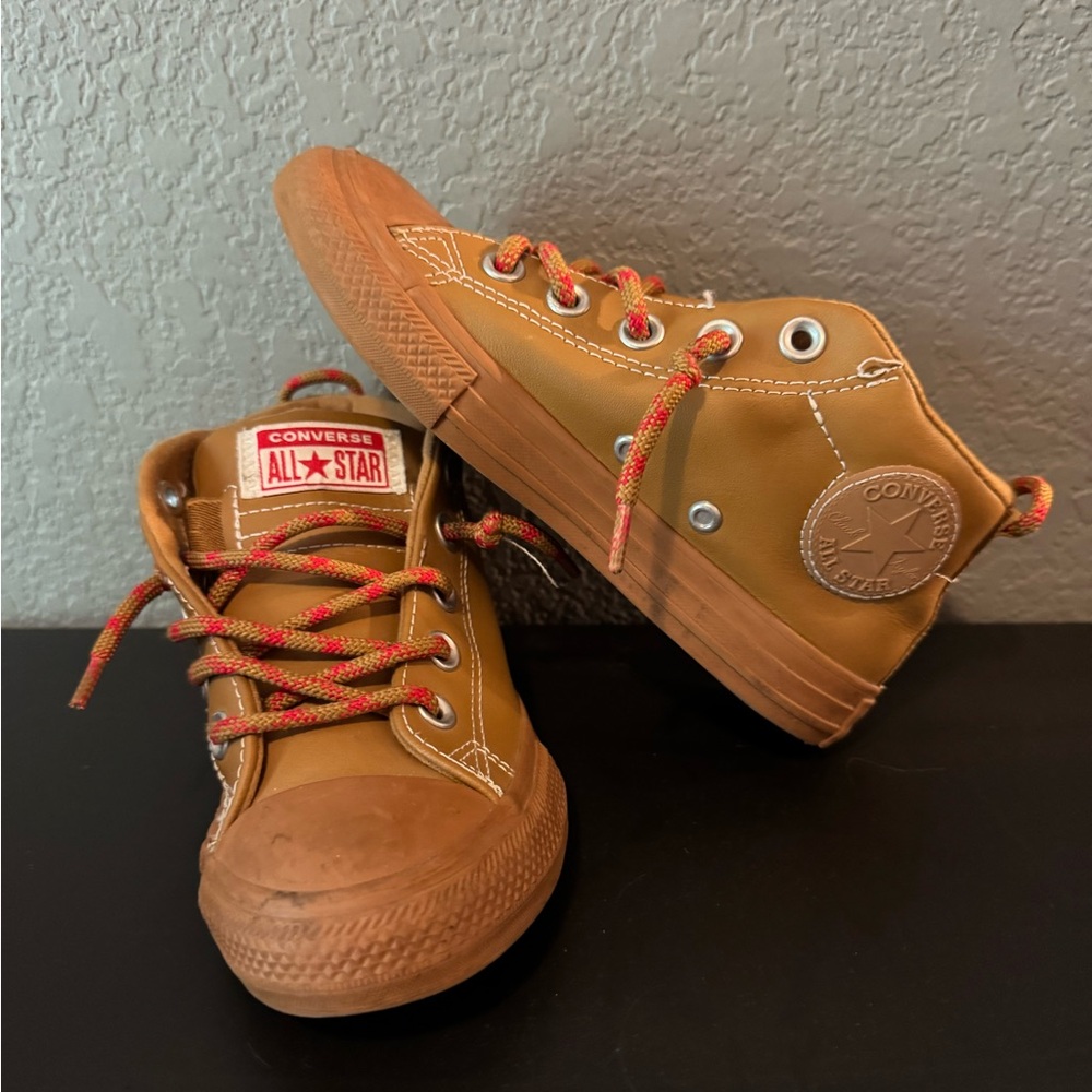 Converse Kids Tan Sneakers with Multicolor Laces - Picture 2 of 4